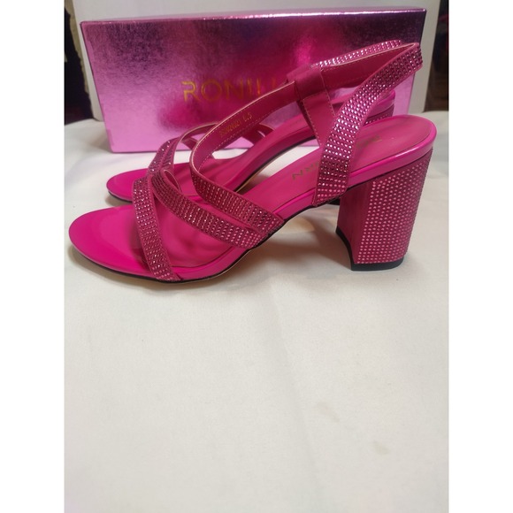 Ronilurn Shoes - Ronilurn Hot Pink Rhinestone Strappy Block Heel Sandals RS2024021 Womens 8.5